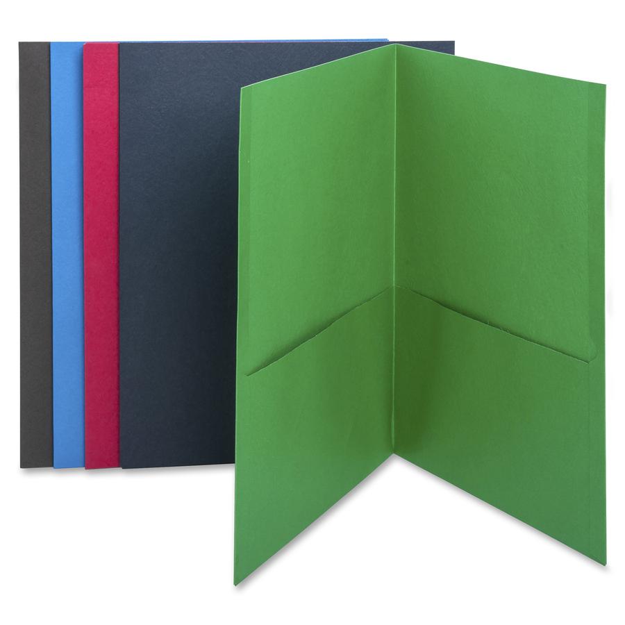 Business Source Letter Recycled Pocket Folder - 8 1/2" x 11" - 100 Sheets Capacity - 2 Internal Pocket - Paper - Assorted - Die-cut, Card Holder - 35% Recycled - 25 / Box. Picture 2