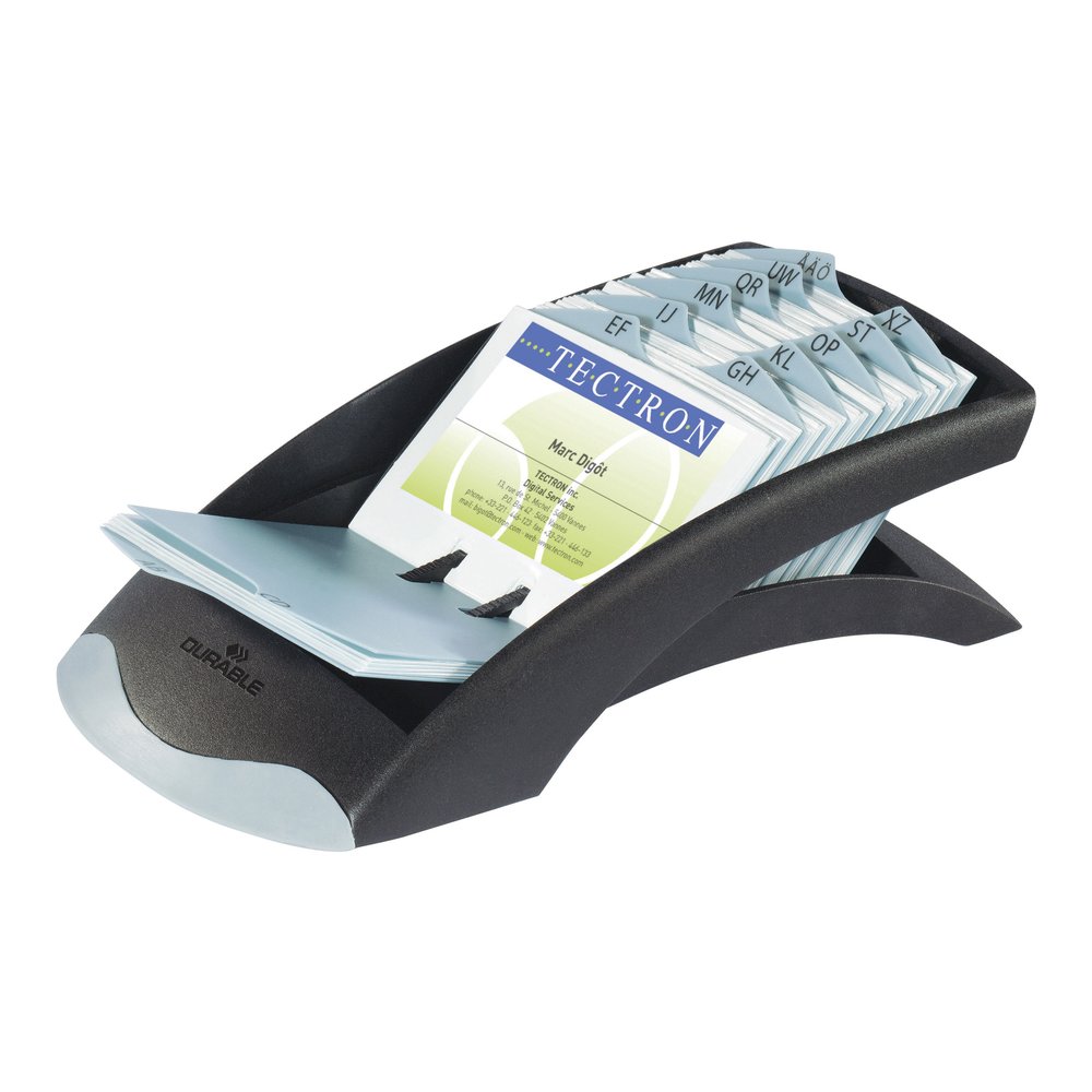 VISIFIX Desk Business Card Files - 200 Card Capacity - For 2.87" x 4.12" Size Card - Black, Gray. Picture 2