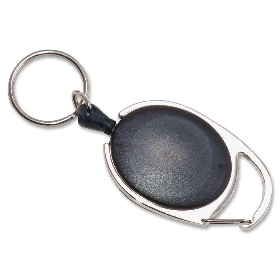 Advantus Retractable Carabiner Reel with Key Ring - Nylon, Acrylonitrile Butadiene Styrene (ABS) - 6 / Pack - Smoke. Picture 2