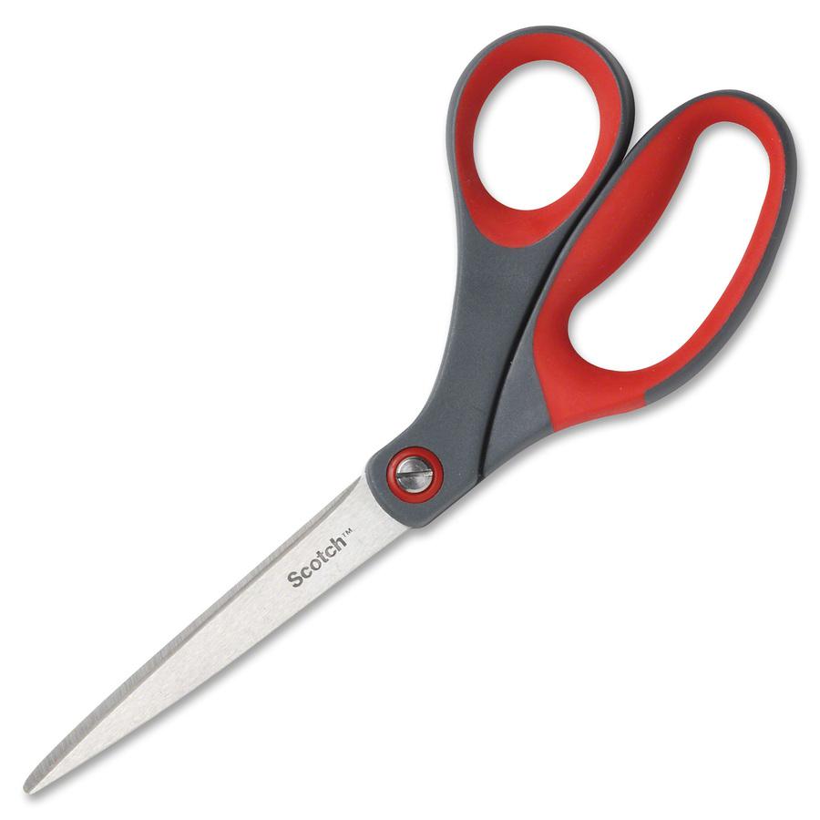 Scotch Precision Scissors - Bent Handles - 8" Overall Length - Left/Right - Stainless Steel - Red, Gray - 1 Each. Picture 2
