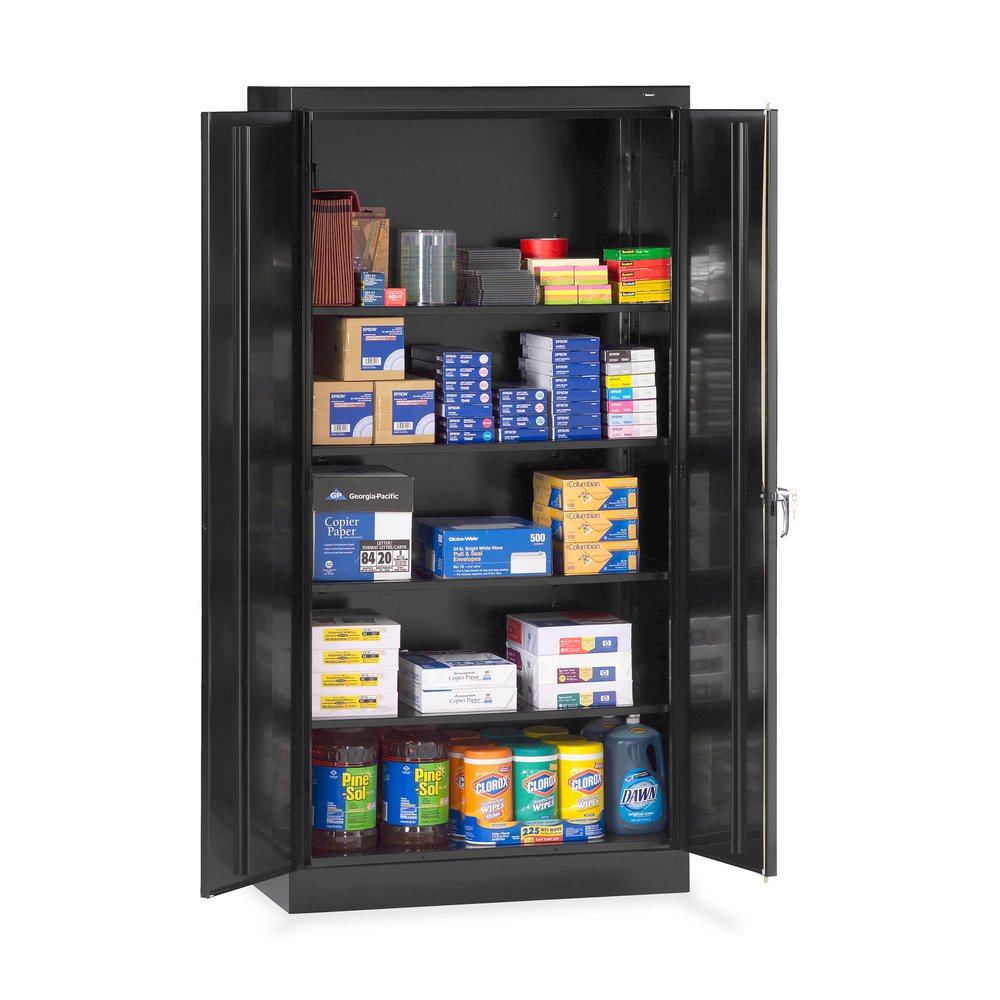 Tennsco Standard Black Storage Cabinet - 36" Width x 18" Depth x 72" Height - 5 x Shelf(ves) - 2 x Standard Door(s) - Heavy Duty, Adjustable Shelf, Locking Door, Hinged Door, Reinforced, Carrying Hand. Picture 3