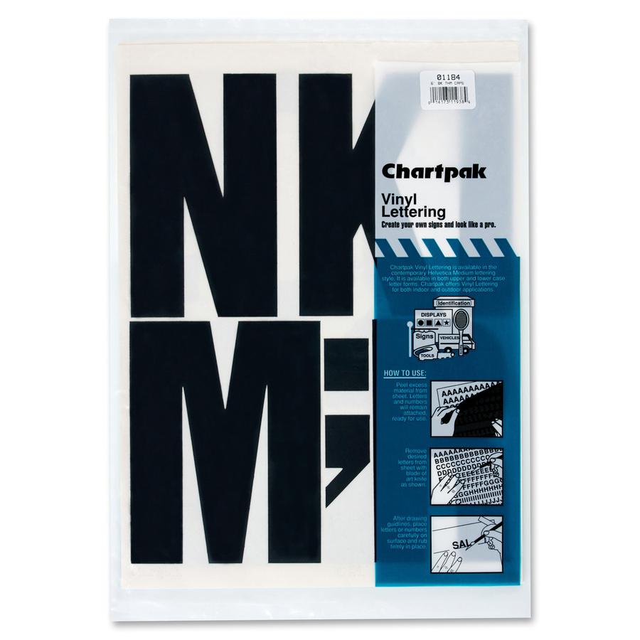 Chartpak Capital Letters - 38 x Capital Letters Shape - Self-adhesive - Helvetica Style - 6" Height x 15" Length - Black - Vinyl - 38 / Pack. Picture 2