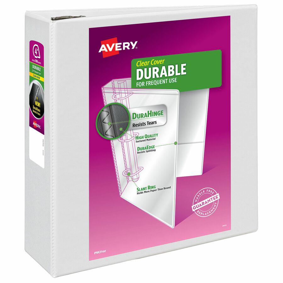 Avery Durable View 3 Ring Binder, 4" EZD Rings, 1 White Binder - Avery&reg; Durable View 3 Ring Binder, 4" EZD(R) Rings, 1 White Binder (09801). Picture 3