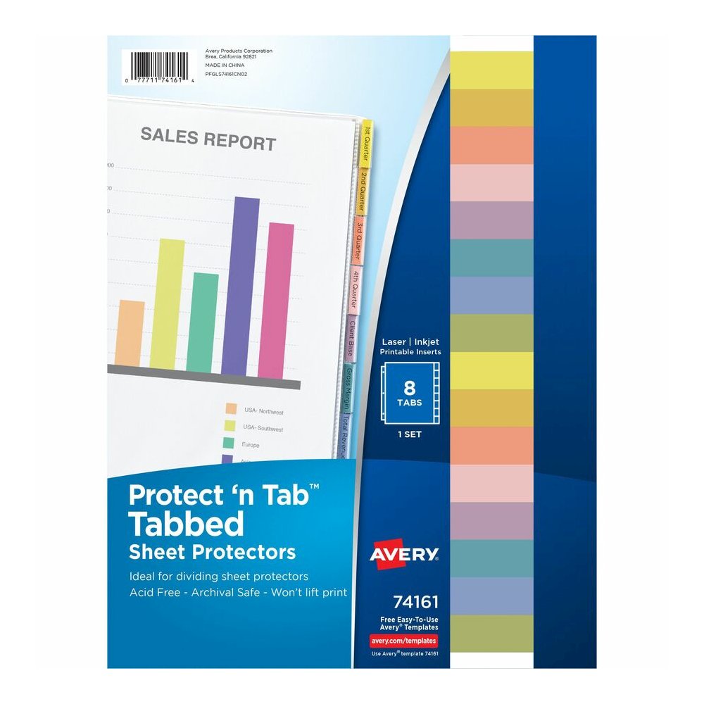 Avery&reg; Tabbed Sheet Protectors - 10 x Sheet Capacity - For Letter 8 1/2" x 11" Sheet - 3 x Holes - Ring Binder - Top Loading - Clear - Polypropylene - 8 / Set. Picture 4