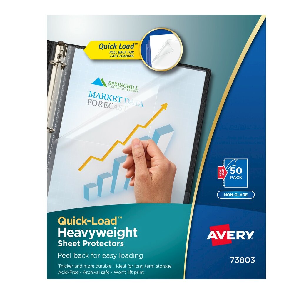Avery&reg; Quick Load Nonglare Sheet Protectors, Acid-Free, Archival Safe, 50 Protectors - For Letter 8 1/2" x 11" Sheet - 3 x Holes - Ring Binder - Top Loading - Clear - Polypropylene, Plastic - 1 Bo. Picture 2