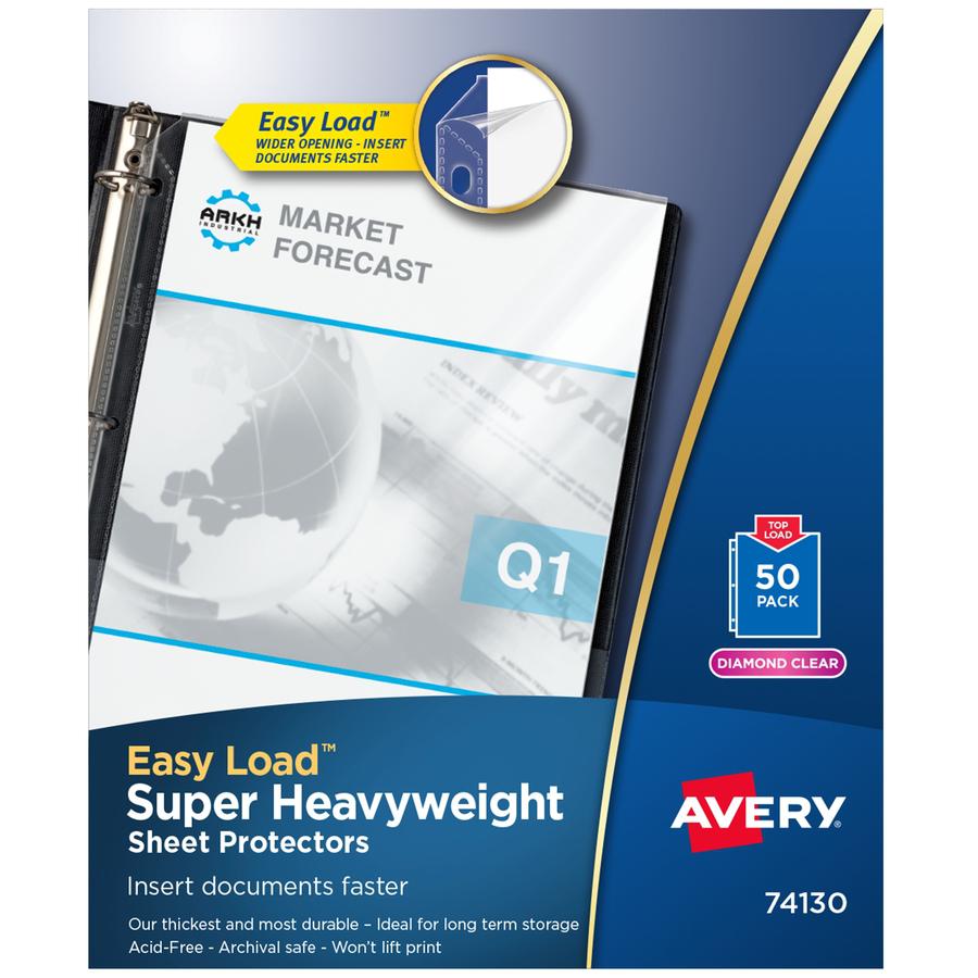 Avery&reg; Diamond Clear Heavyweight Sheet Protectors - Sheet Capacity - For Letter 8 1/2" x 11" Sheet - 3 x Holes - Ring Binder - Top Loading - Diamond Clear - Polypropylene - 50 / Box. Picture 2