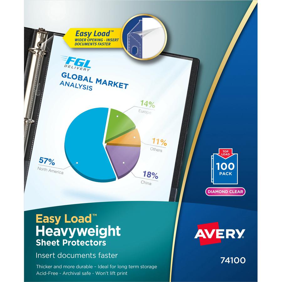 Avery&reg; Heavyweight Sheet Protectors - Acid-free, Archival-safe - 1 x Sheet Capacity - For Letter 8 1/2" x 11" Sheet - 3 x Holes - 3 x Rings - Ring Binder - Top Loading - Rectangular - Diamond Clea. Picture 2