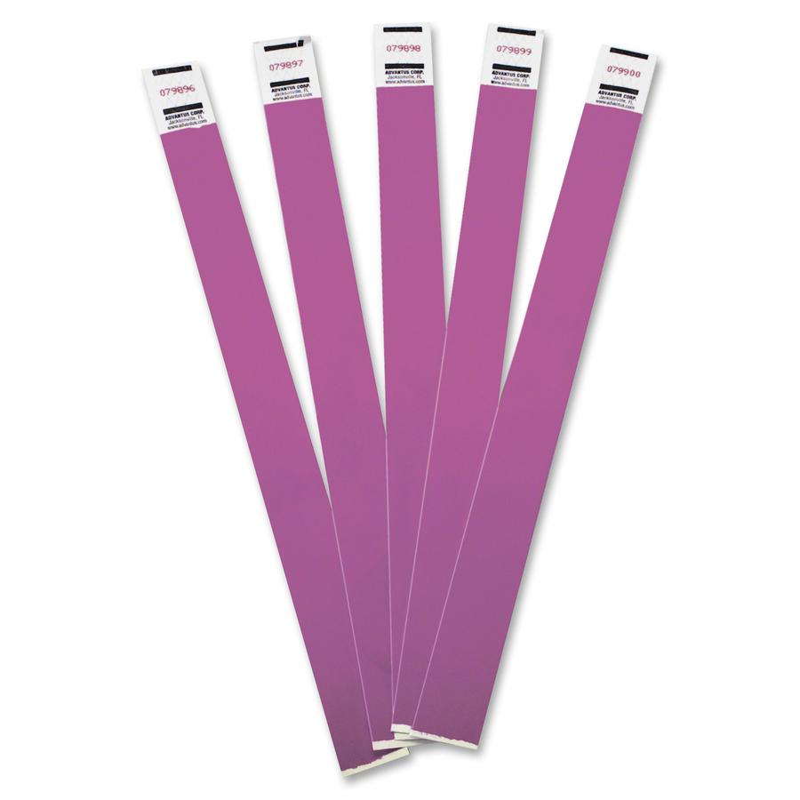 Advantus Tyvek&reg; Wristbands - 3/4" Width x 10" Length - Rectangle - Purple - Tyvek - 100 / Pack - Adhesive Closure. Picture 2