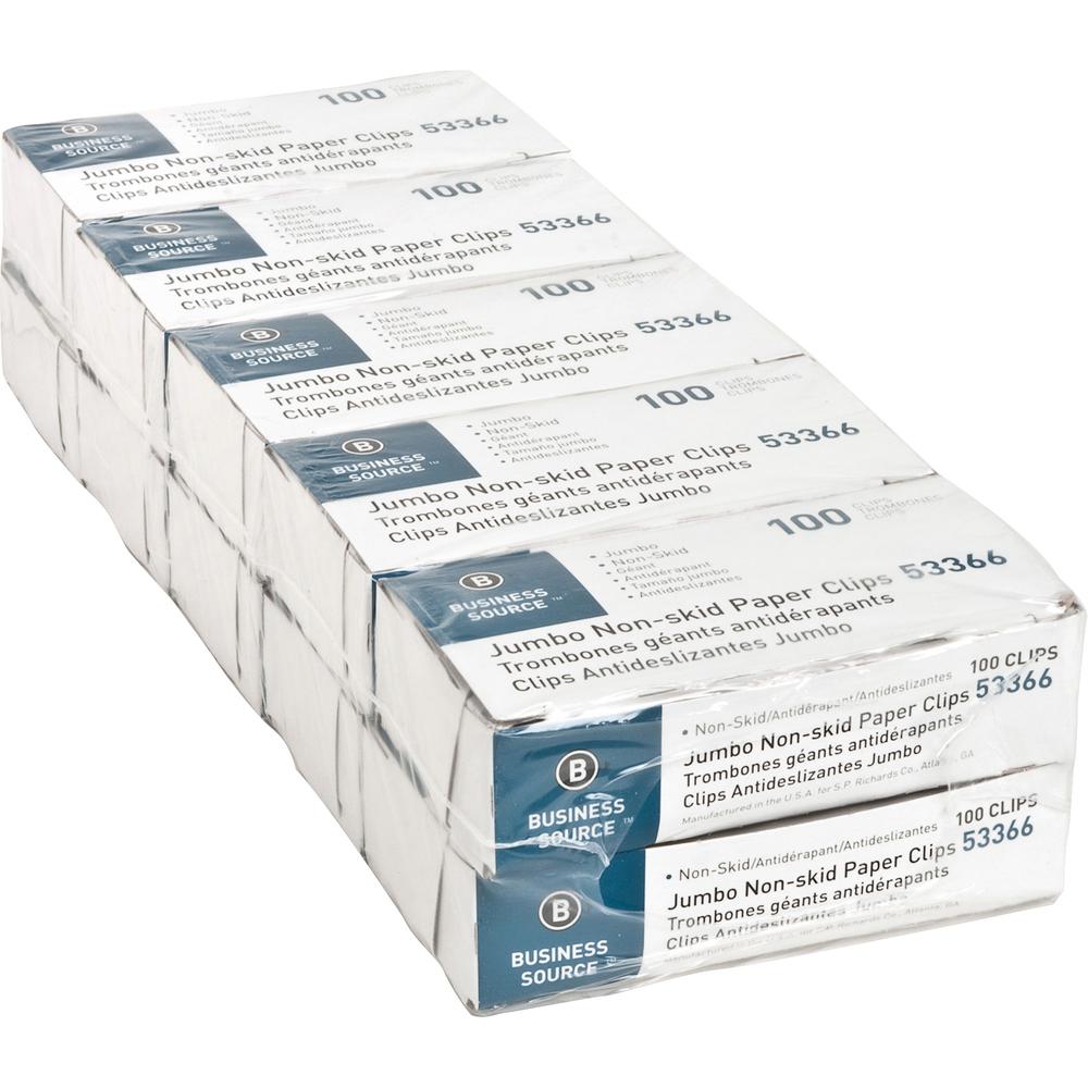 Business Source Jumbo Nonskid Paper Clips - Jumbo - Silver - Steel - 100/Box - 10 / Pack. Picture 3