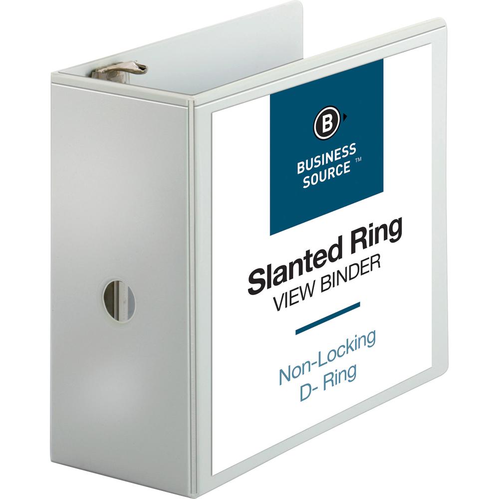 Business Source Basic D-Ring White View Binders - 5" Binder Capacity - Letter - 8 1/2" x 11" Sheet Size - Fastener: D-Ring - Polypropylene - White - 2.10 lb - No - Clear Overlay - 1 Each. Picture 8