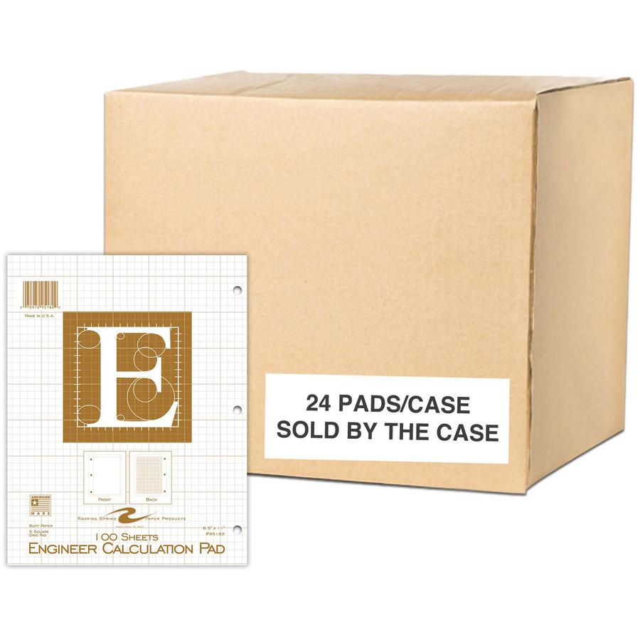 Roaring Spring 5x5 Grid Engineering Pad - 100 Sheets - 200 Pages - Printed - Glued - Back Ruling Surface - 3 Hole(s) - 20 lb Basis Weight - 75 g/m² Grammage - Letter - 11" x 8 1/2" Sheet Size - 0. Picture 2