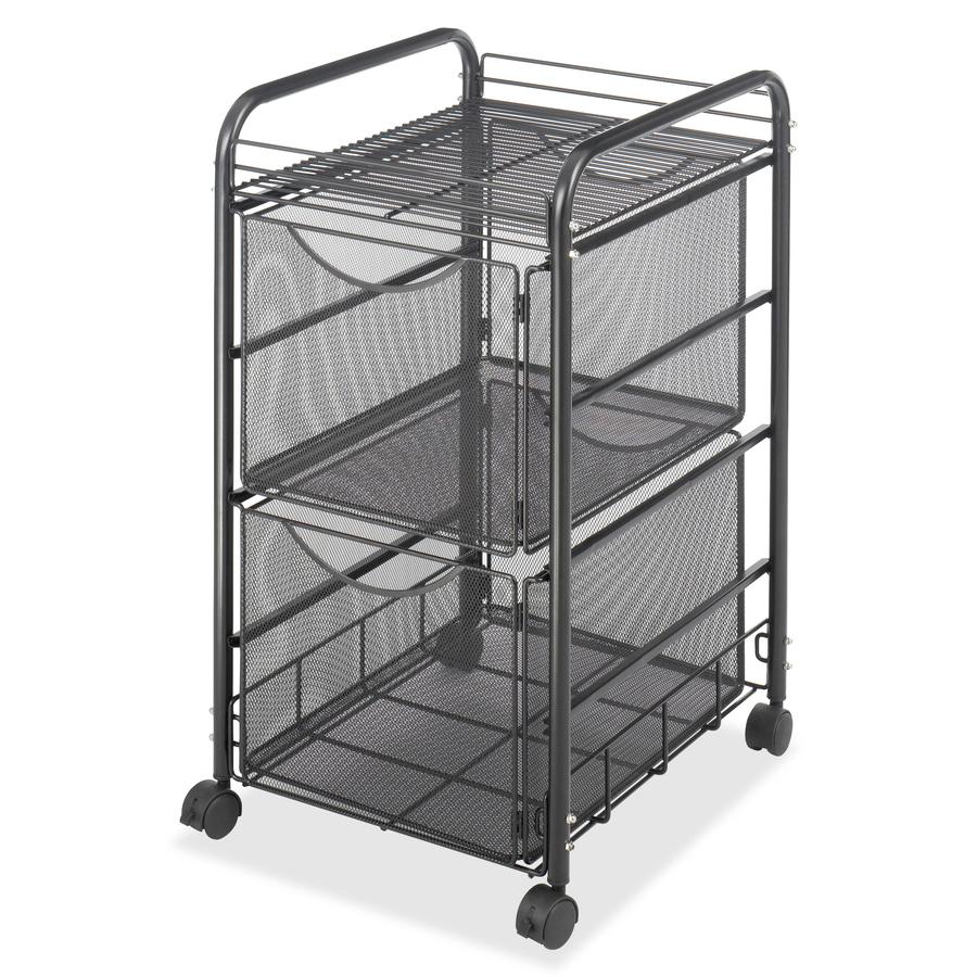 Safco Onyx Double Mesh Mobile File Cart - 2 Shelf - 2 Drawer - 4 Casters - 1.50" Caster Size - 15.75" Width x 17" Depth x 27" Height - Black Steel Frame - Black - 1 Each. Picture 3