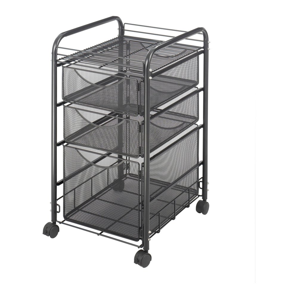 Safco Onyx Mesh File Cart - 2 Shelf - 3 Drawer - 4 Casters - 1.50" Caster Size - Steel - 15.75" Width x 17" Depth x 27" Height - Steel Frame - Black - 1 Each. Picture 4