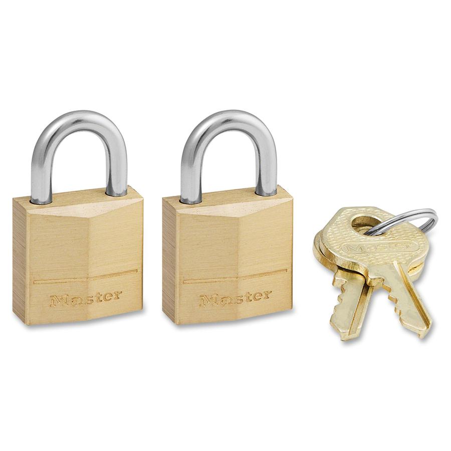 Master Lock Three-Pin Brass Tumbler Locks - 0.16" Shackle Diameter - Brass - 2 / Pack. Picture 2