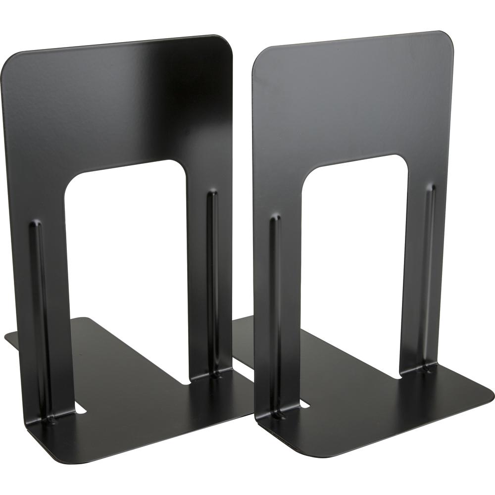 Business Source Heavy-gauge Steel Book Supports - 8.50" Height x 9" Width x 6" Depth - Desktop - Non-skid Base, Scratch Resistant, Stain Resistant - Enamel - Black - Steel - 1 Pair. Picture 7