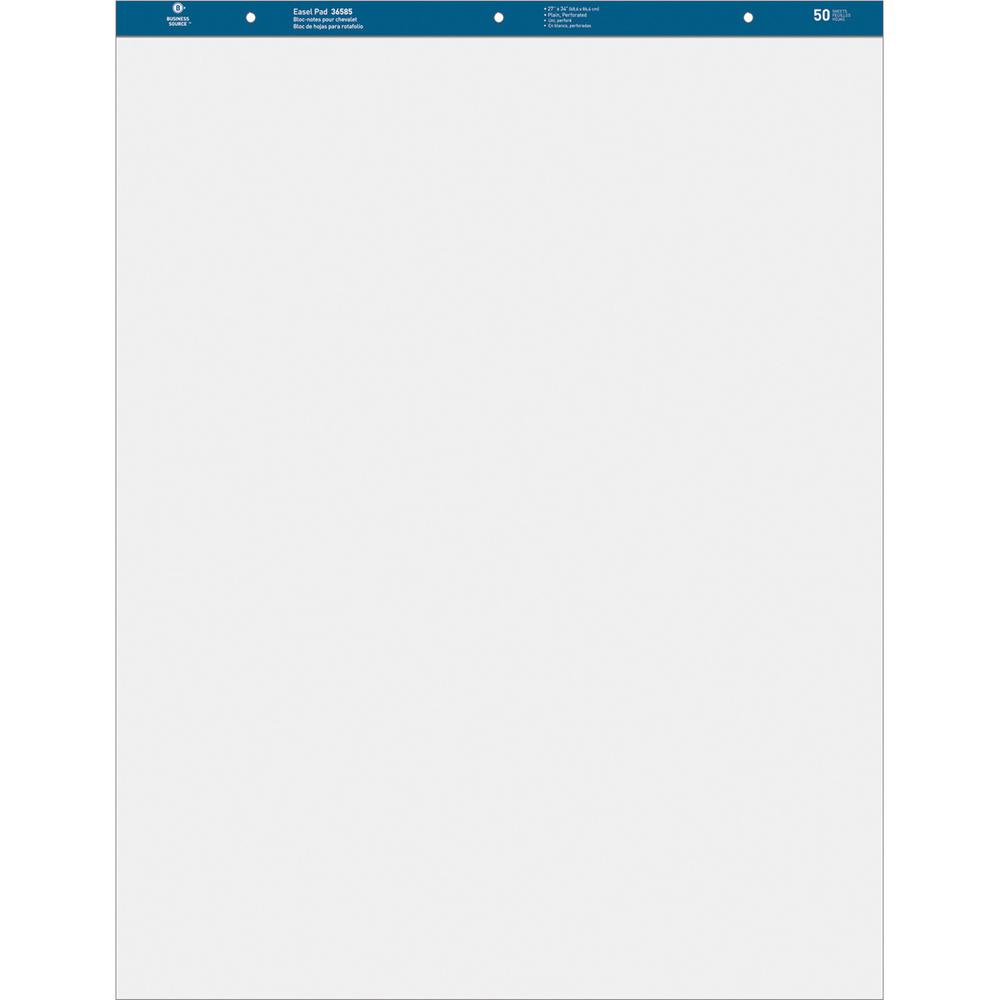 Business Source Standard Easel Pad - 50 Sheets - Plain - 15 lb Basis Weight - 27" x 34" Sheet Size - White Paper - Perforated - 2 / Carton. Picture 2