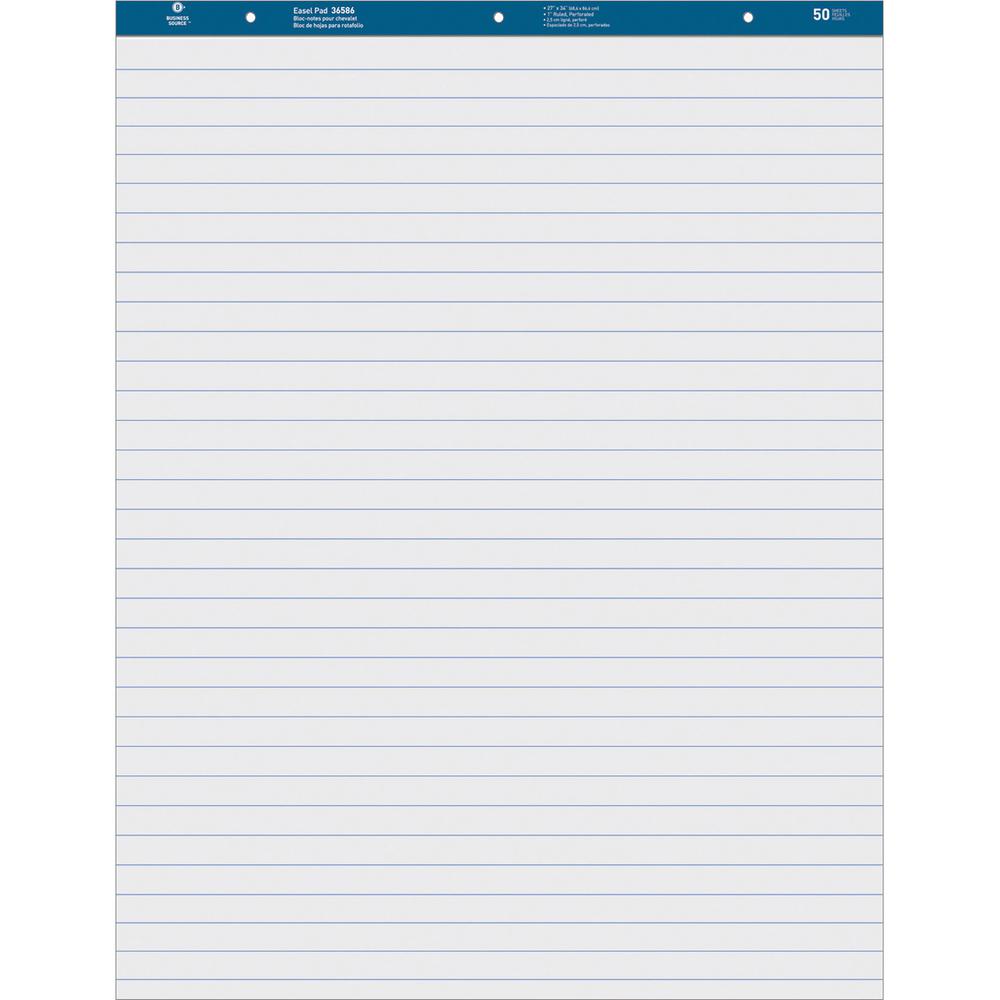 Business Source Standard Ruled Easel Pad - 50 Sheets - 15 lb Basis Weight - 27" x 34" Sheet Size - White Paper - Perforated - 4 / Carton. Picture 2