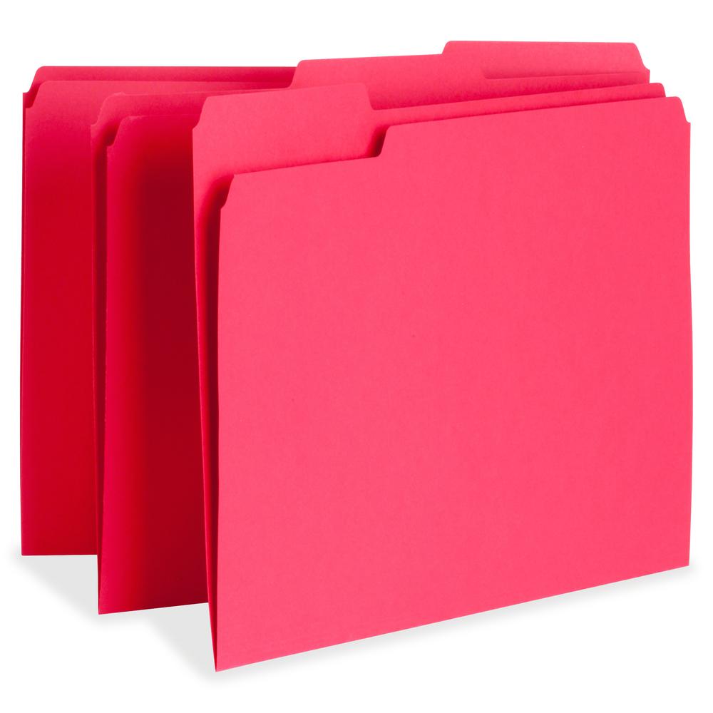 Business Source 1/3 Tab Cut Letter Recycled Top Tab File Folder - 8 1/2" x 11" - Top Tab Location - Assorted Tab Position - 11 pt. - 1 Plys - Red - 10% Recycled - 100 / Box. Picture 2