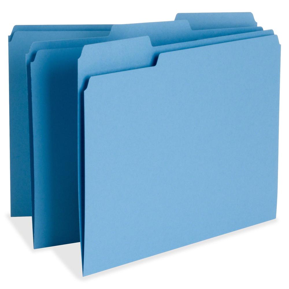 Business Source 1/3 Tab Cut Letter Recycled Top Tab File Folder - 8 1/2" x 11" - Top Tab Location - Assorted Tab Position - 11 pt. - 1 Plys - Blue - 10% Recycled - 100 / Box. Picture 3