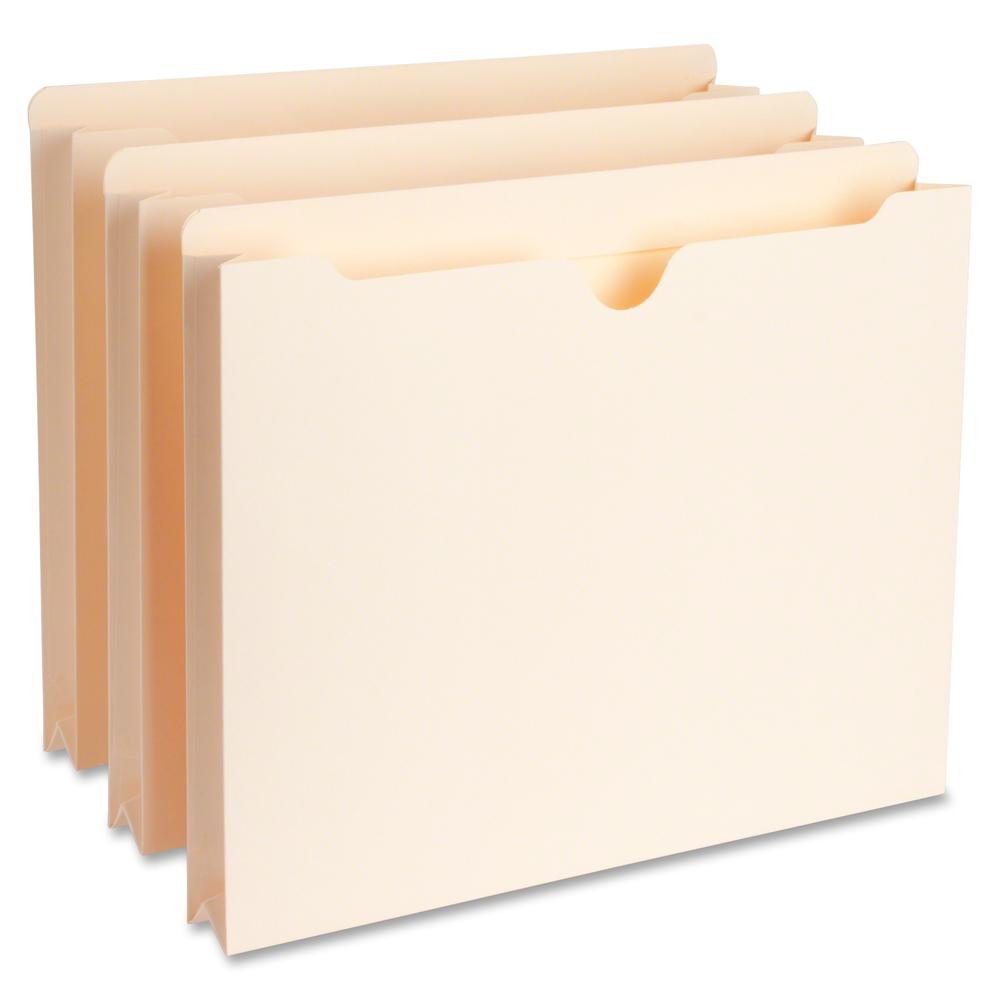 Business Source Straight Tab Cut Letter Recycled File Pocket - 8 1/2" x 11" - 1 1/2" Expansion - 11 pt. - Manila - Slip Resistant, Reinforced Tab, Heavyweight Cover - 10% Recycled - 50 / Box. Picture 2