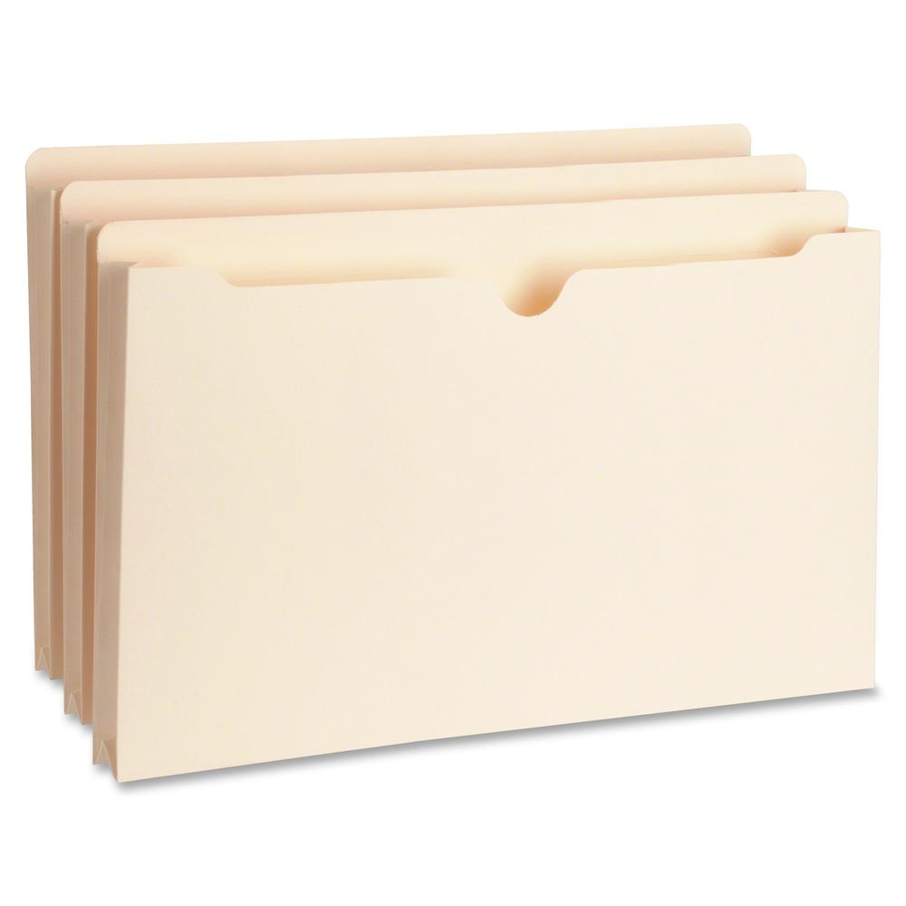 Business Source Straight Tab Cut Legal Recycled File Pocket - 8 1/2" x 14" - 1" Expansion - 11 pt. - Manila - Slip Resistant, Reinforced Tab, Heavyweight Cover - 10% Recycled - 50 / Box. Picture 2