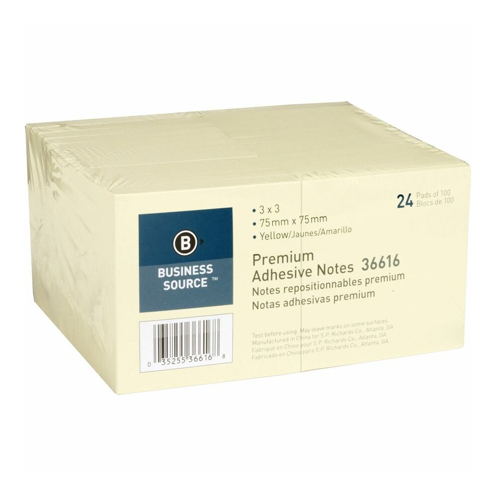 Business Source Yellow Repostionable Adhesive Notes - 3" Flag/Note Width x 3" Flag/Note Length - Square - Yellow - Repositionable, Solvent-free Adhesive - 24 / Pack. Picture 10