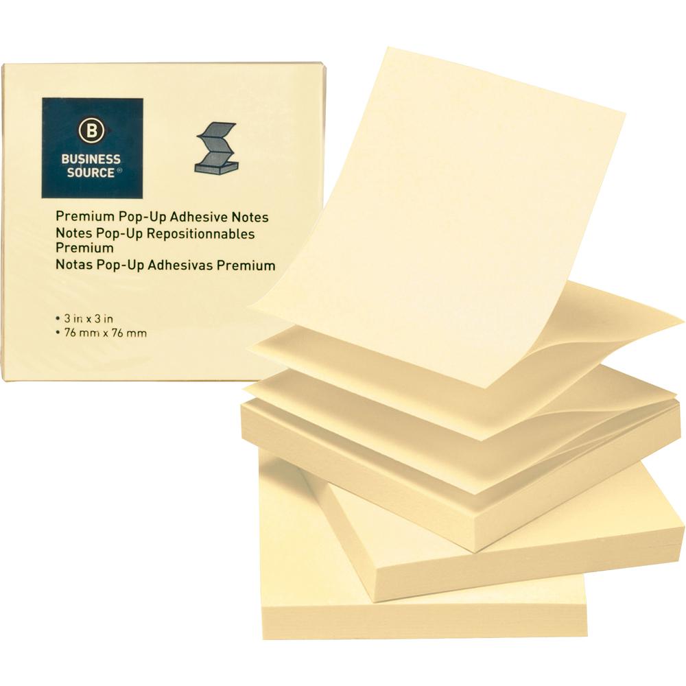 Business Source Reposition Pop-up Adhesive Notes - 3" Flag/Note Width x 3" Flag/Note Length - Square - Yellow - Removable, Repositionable, Solvent-free Adhesive, Fanfold, Pop-up - No - 24 / Pack. Picture 4