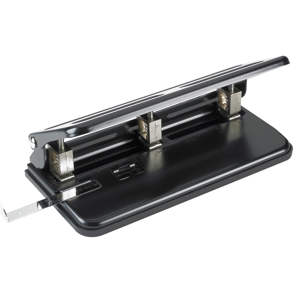 Business Source Heavy-duty 3-hole Punch - 3 Punch Head(s) - 30 Sheet of 20lb Paper - 9/32" Punch Size - Steel - Black. Picture 8