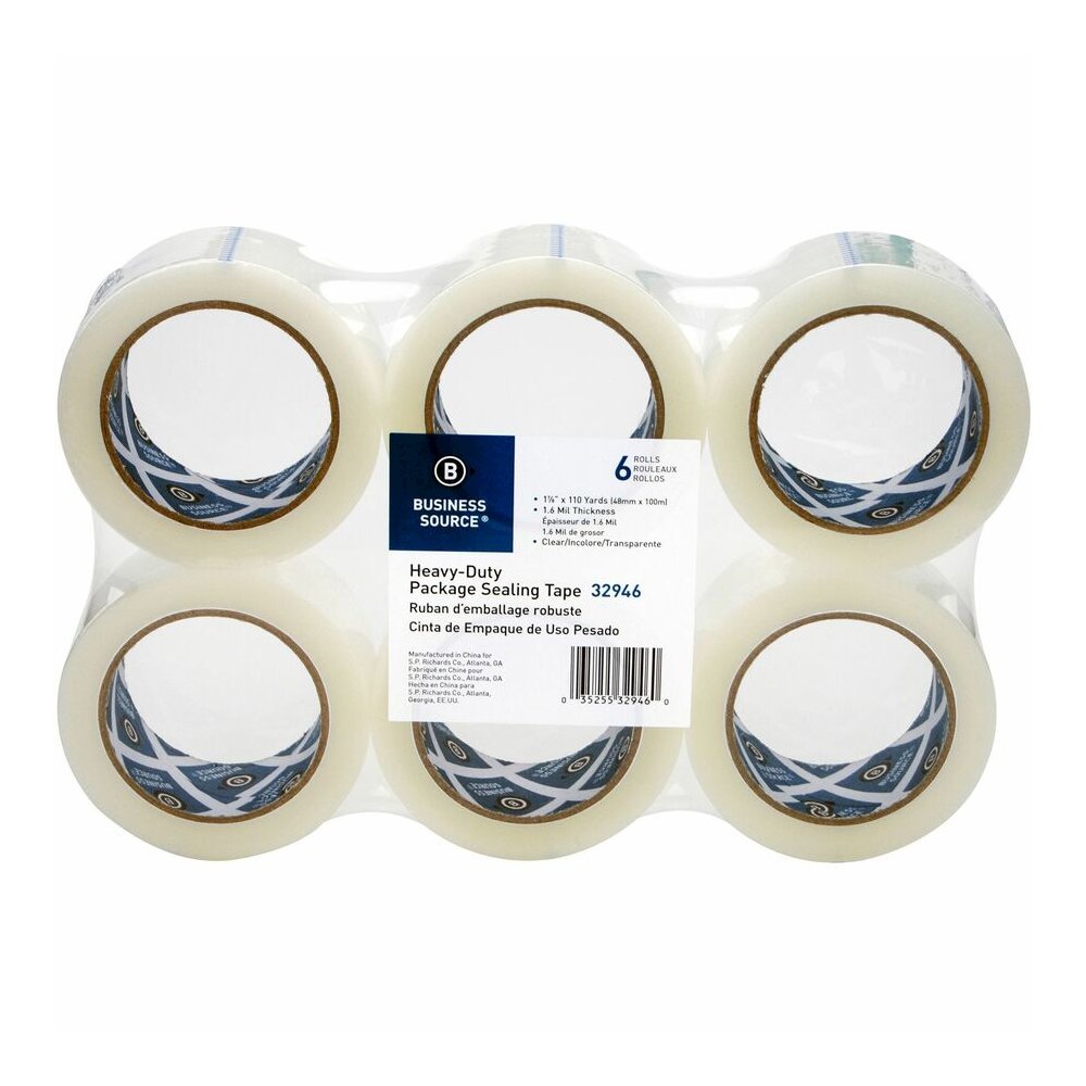 Business Source Heavy-duty Packaging/Sealing Tape - 110 yd Length x 1.88" Width - 3" Core - Clear - 1.60 mil - Breakage Resistance - For Bonding, Packing - 6 / Pack. Picture 6