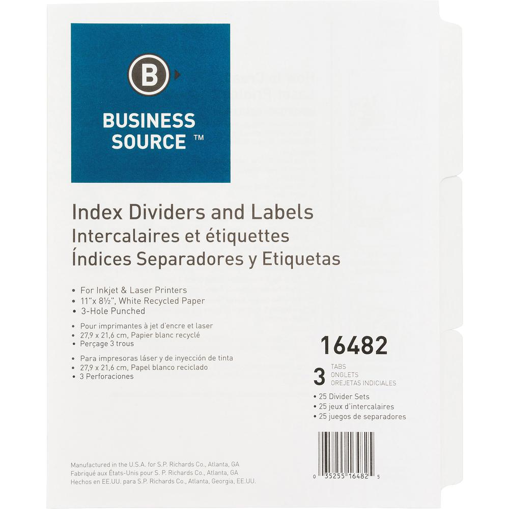 Business Source 3-Hole Punched Laser Index Tabs - 3 Tab(s) - 3 Tab(s)/Set - 8.5" Divider Width x 11" Divider Length - Letter - 3 Hole Punched - White Tab(s) - 100% Yes - Punched, Mylar Reinforcement -. Picture 2