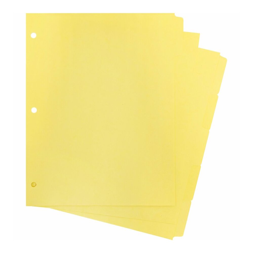 Business Source Mylar-reinforced Plain Tab Indexes - 5 Write-on Tab(s) - 5 Tab(s)/Set - 8.5" Divider Width x 11" Divider Length - Letter - 3 Hole Punched - Canary Tab(s) - Hole-punched, Mylar Reinforc. Picture 6
