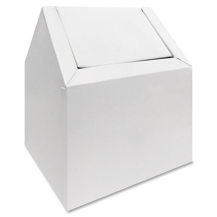 Hospeco Swing Entry Menstrual Care Product Waste Receptacle - Swing Lid - Metal - White - 1 Each. Picture 2
