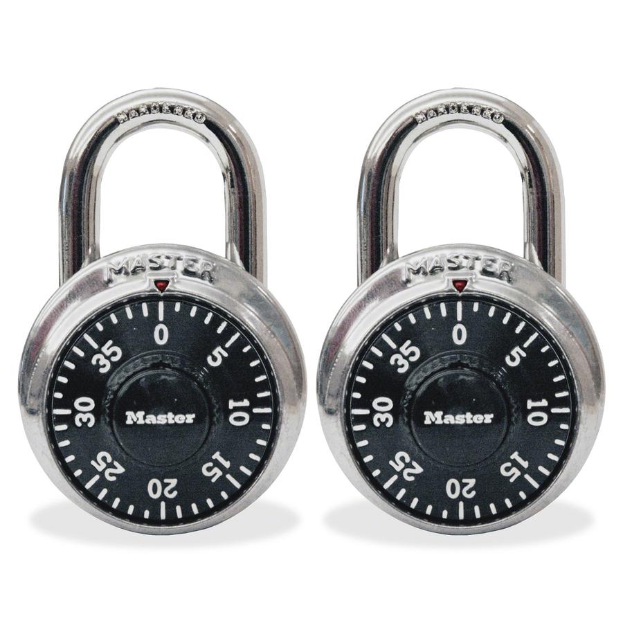 Master Lock Twin Combination Locks - 3 Digit - 0.28" Shackle Diameter - Cut Resistant - Stainless Steel - Black - 2 / Pack. Picture 2