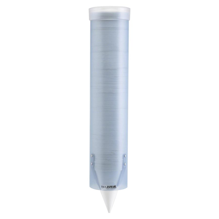 San Jamar Pull Type Water Cup Dispenser - 16" Tube - Pull Dispensing - Wall Mountable - Frosted Blue, Transparent - Plastic - 1 Each. Picture 2