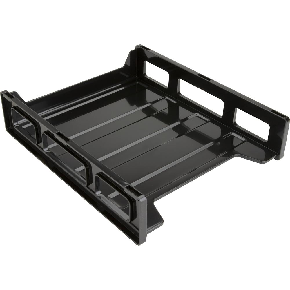 Business Source Front-Load Stackable Letter Tray - Desktop - Stackable - 25% Recycled - Black - Plastic - 1 Each. Picture 2