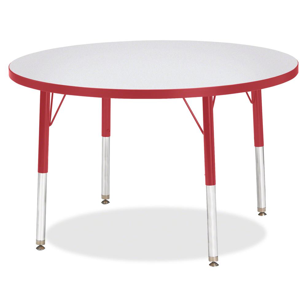 Jonti-Craft Berries Elementary Height Color Edge Round Table - Gray Round Top - Four Leg Base - 4 Legs - Adjustable Height - 24" to 31" Adjustment x 1.13" Table Top Thickness x 36" Table Top Diameter . Picture 3