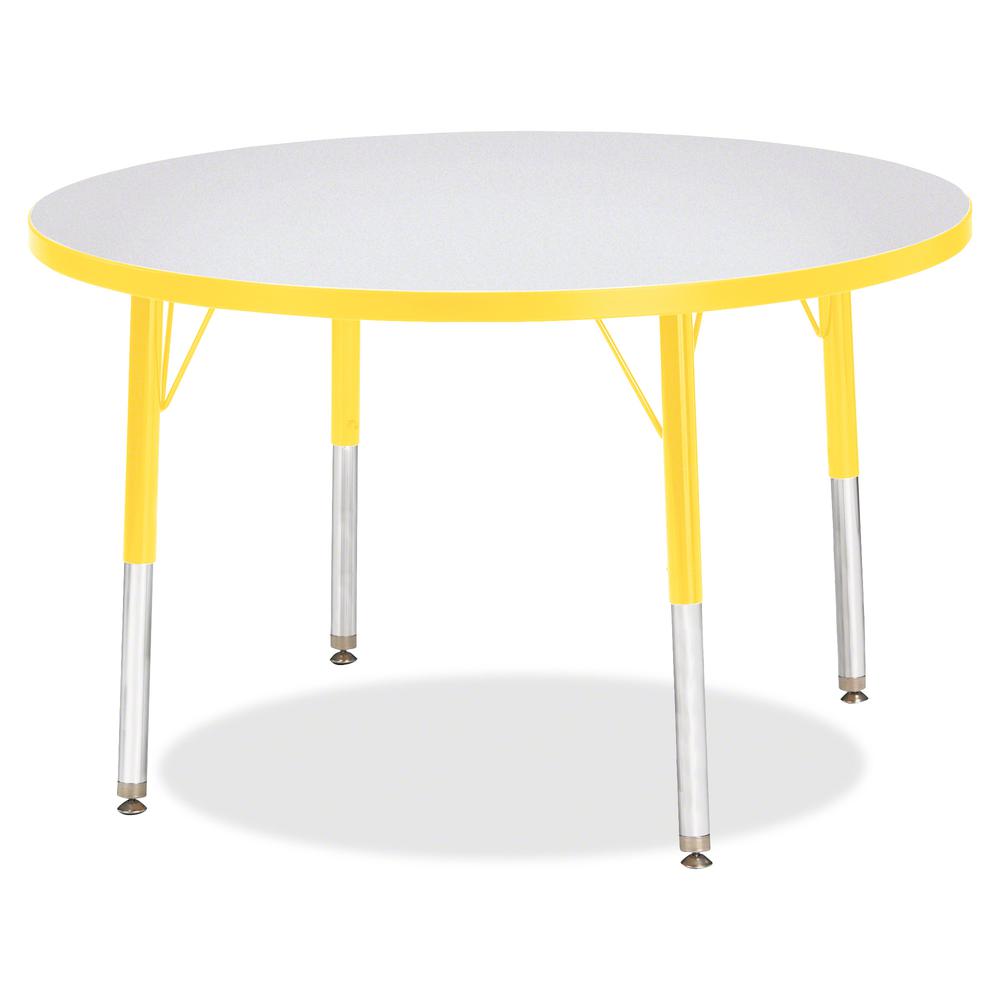 Jonti-Craft Berries Elementary Height Color Edge Round Table - Gray Round Top - Four Leg Base - 4 Legs - Adjustable Height - 24" to 31" Adjustment x 1.13" Table Top Thickness x 36" Table Top Diameter . Picture 2
