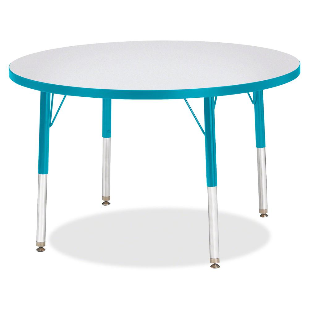Jonti-Craft Berries Elementary Height Color Edge Round Table - Gray Round Top - Four Leg Base - 4 Legs - Adjustable Height - 24" to 31" Adjustment x 1.13" Table Top Thickness x 36" Table Top Diameter . Picture 2