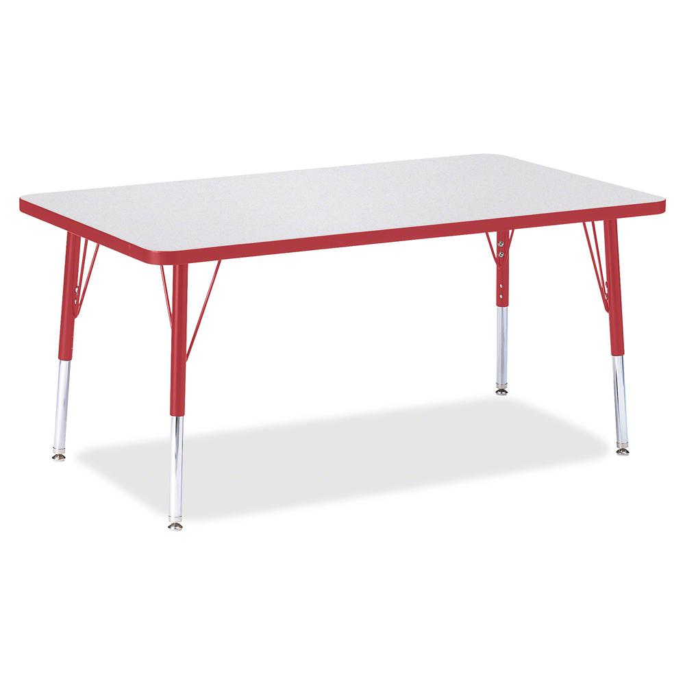 Jonti-Craft Berries Elementary Height Gray Top Rectangular Table - Gray Rectangle, Laminated Top - Four Leg Base - 4 Legs - Adjustable Height - 15" to 24" Adjustment - 48" Table Top Length x 30" Table. Picture 3
