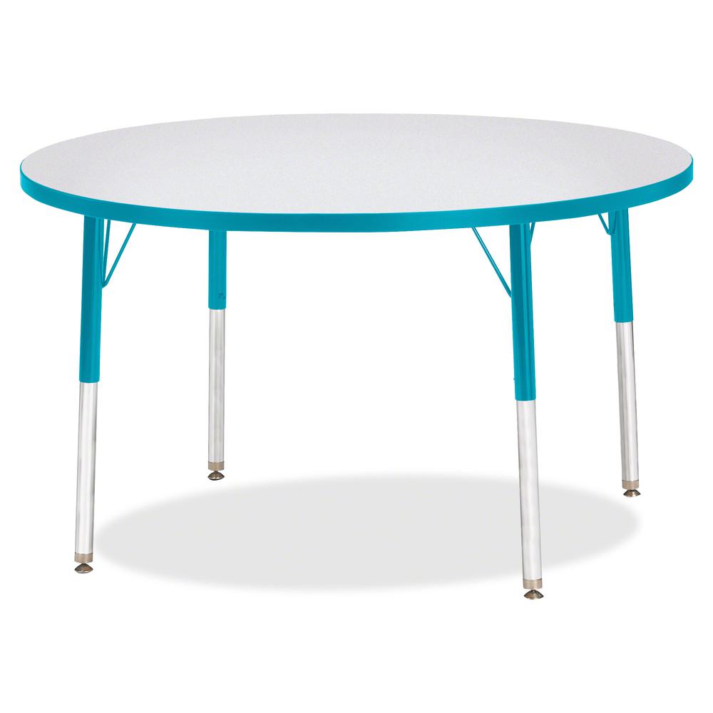 Jonti-Craft Berries Elementary Height Color Edge Round Table - Gray Round Top - Four Leg Base - 4 Legs - Adjustable Height - 24" to 31" Adjustment x 1.13" Table Top Thickness x 42" Table Top Diameter . Picture 3