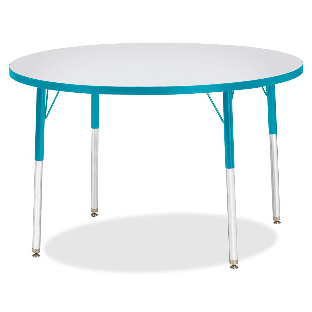 Jonti-Craft Berries Adult Height Color Edge Round Table - Laminated Round, Teal Top - Four Leg Base - 4 Legs - Adjustable Height - 24" to 31" Adjustment x 1.13" Table Top Thickness x 42" Table Top Dia. Picture 2