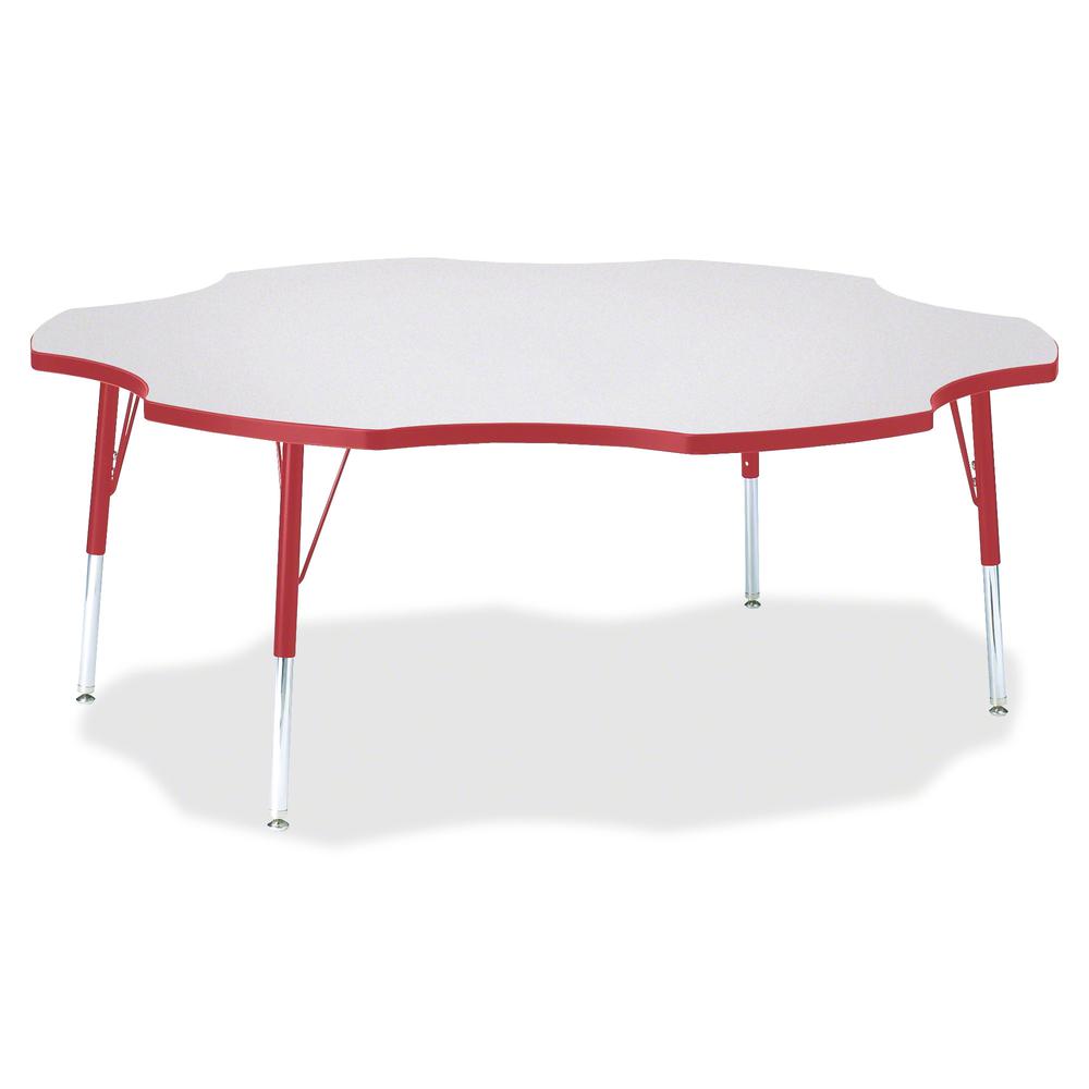 Jonti-Craft Berries Elementary Height Prism Six-Leaf Table - Laminated, Red Top - Four Leg Base - 4 Legs - Adjustable Height - 15" to 24" Adjustment x 1.13" Table Top Thickness x 60" Table Top Diamete. Picture 2