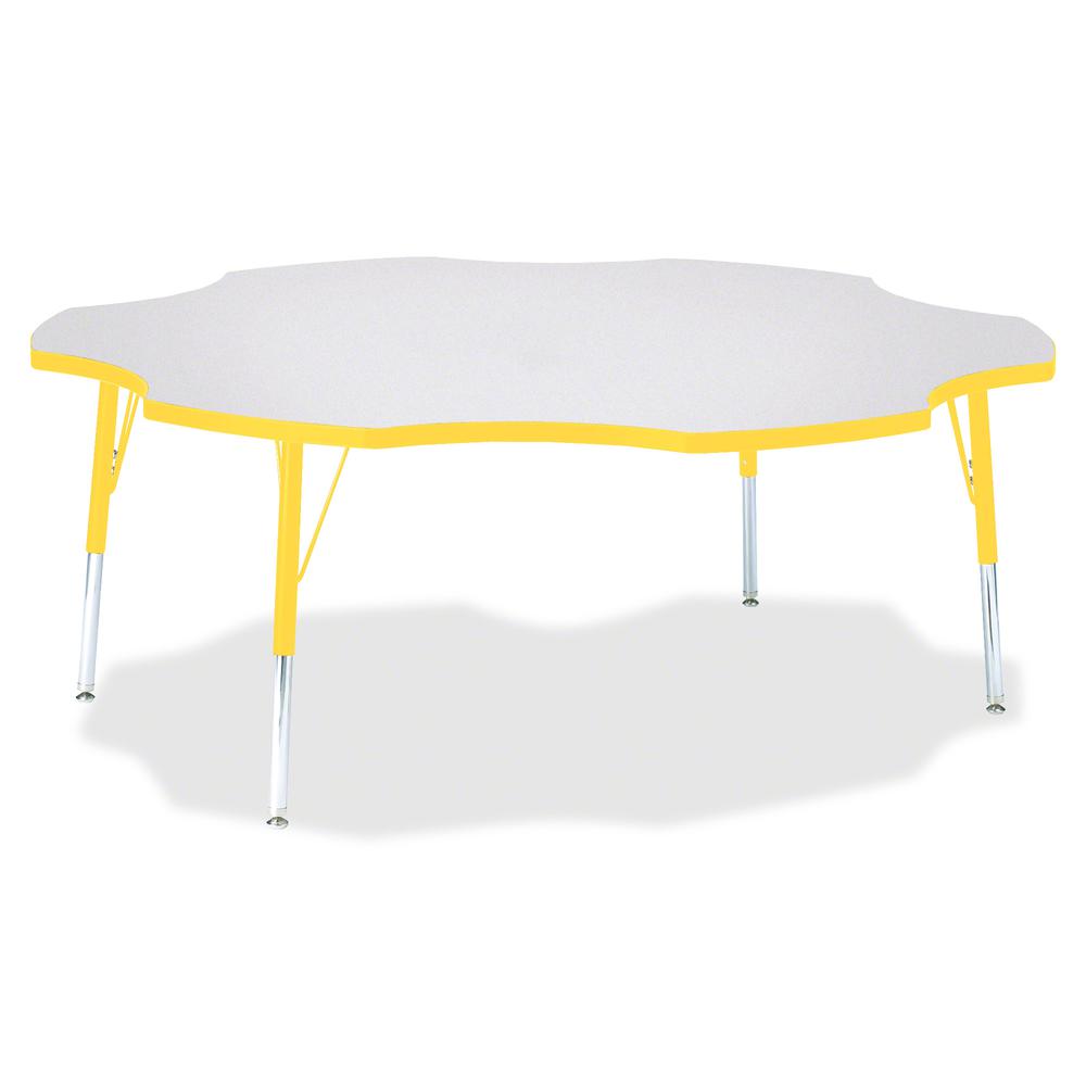 Jonti-Craft Berries Elementary Height Prism Six-Leaf Table - Laminated, Yellow Top - Four Leg Base - 4 Legs - Adjustable Height - 15" to 24" Adjustment x 1.13" Table Top Thickness x 60" Table Top Diam. Picture 2