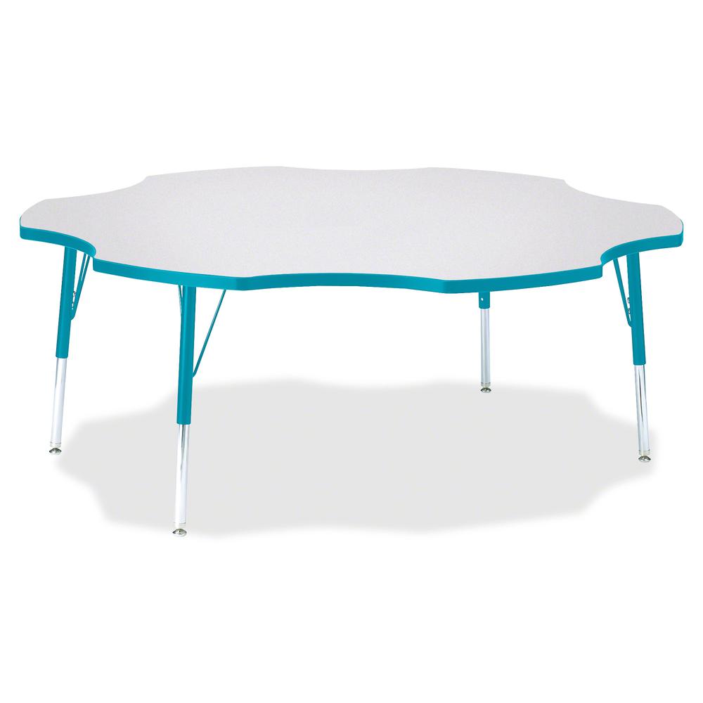 Jonti-Craft Berries Elementary Height Prism Six-Leaf Table - Laminated, Teal Top - Four Leg Base - 4 Legs - Adjustable Height - 15" to 24" Adjustment x 1.13" Table Top Thickness x 60" Table Top Diamet. Picture 2