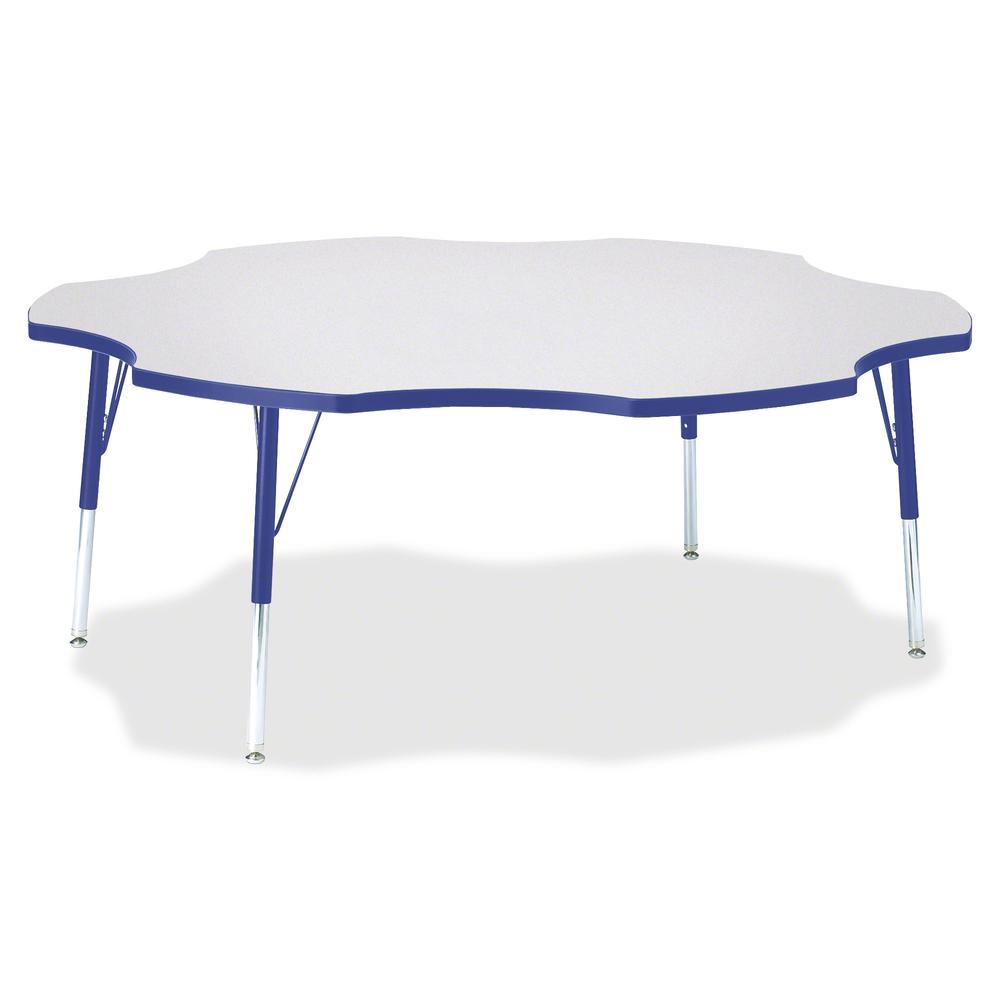 Jonti-Craft Berries Elementary Height Prism Six-Leaf Table - Blue, Laminated Top - Four Leg Base - 4 Legs - Adjustable Height - 15" to 24" Adjustment x 1.13" Table Top Thickness x 60" Table Top Diamet. Picture 2