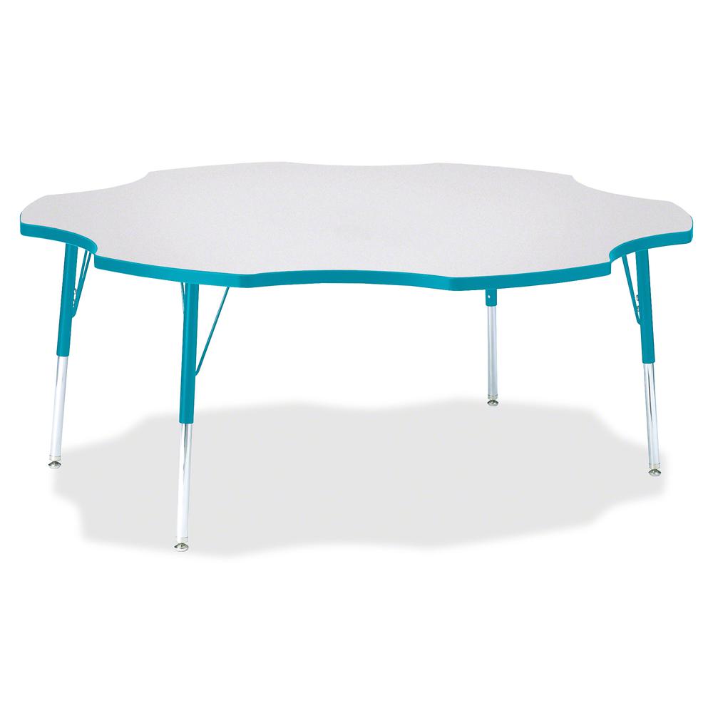 Jonti-Craft Berries Prism Six-Leaf Student Table - Laminated, Teal Top - Four Leg Base - 4 Legs - Adjustable Height - 24" to 31" Adjustment x 1.13" Table Top Thickness x 60" Table Top Diameter - 31" H. Picture 3