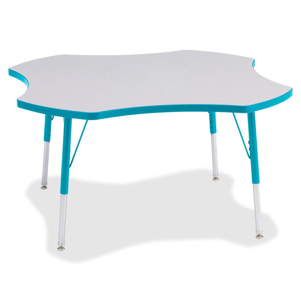 Jonti-Craft Berries Prism Four-Leaf Student Table - Laminated, Teal Top - Four Leg Base - 4 Legs - Adjustable Height - 24" to 31" Adjustment x 1.13" Table Top Thickness x 48" Table Top Diameter - 31" . Picture 3