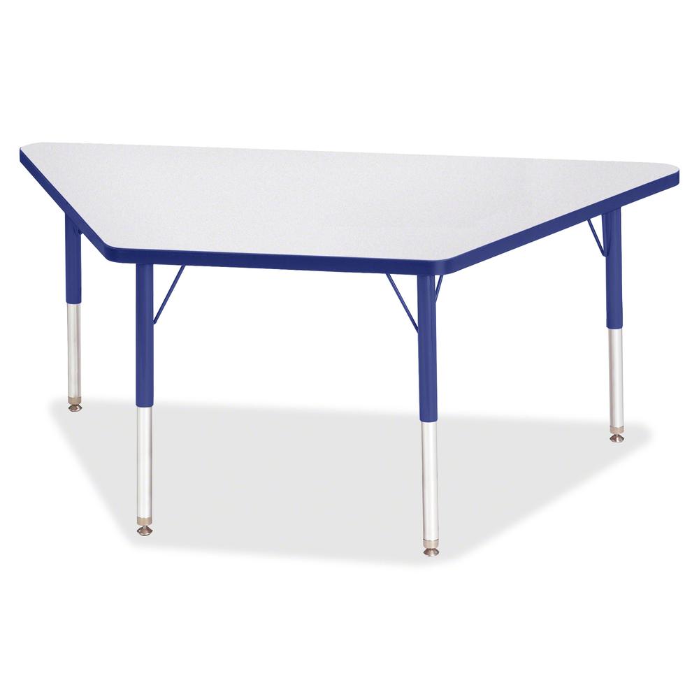 Jonti-Craft Berries Elementary Height Prism Edge Trapezoid Table - Blue Trapezoid, Laminated Top - Four Leg Base - 4 Legs - Adjustable Height - 15" to 24" Adjustment - 60" Table Top Length x 30" Table. Picture 3