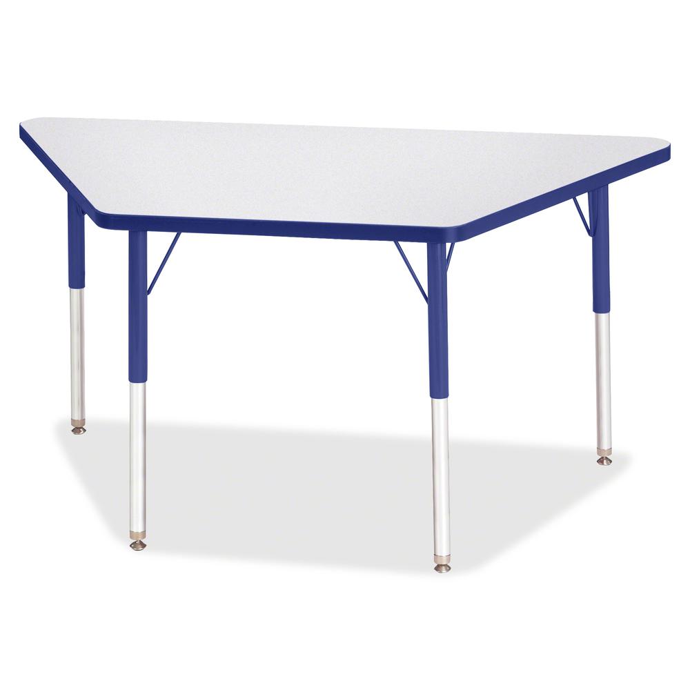 Jonti-Craft Berries Adult-Size Gray Laminate Trapezoid Table - Gray Trapezoid, Laminated Top - Four Leg Base - 4 Legs - Adjustable Height - 24" to 31" Adjustment - 48" Table Top Length x 24" Table Top. Picture 2