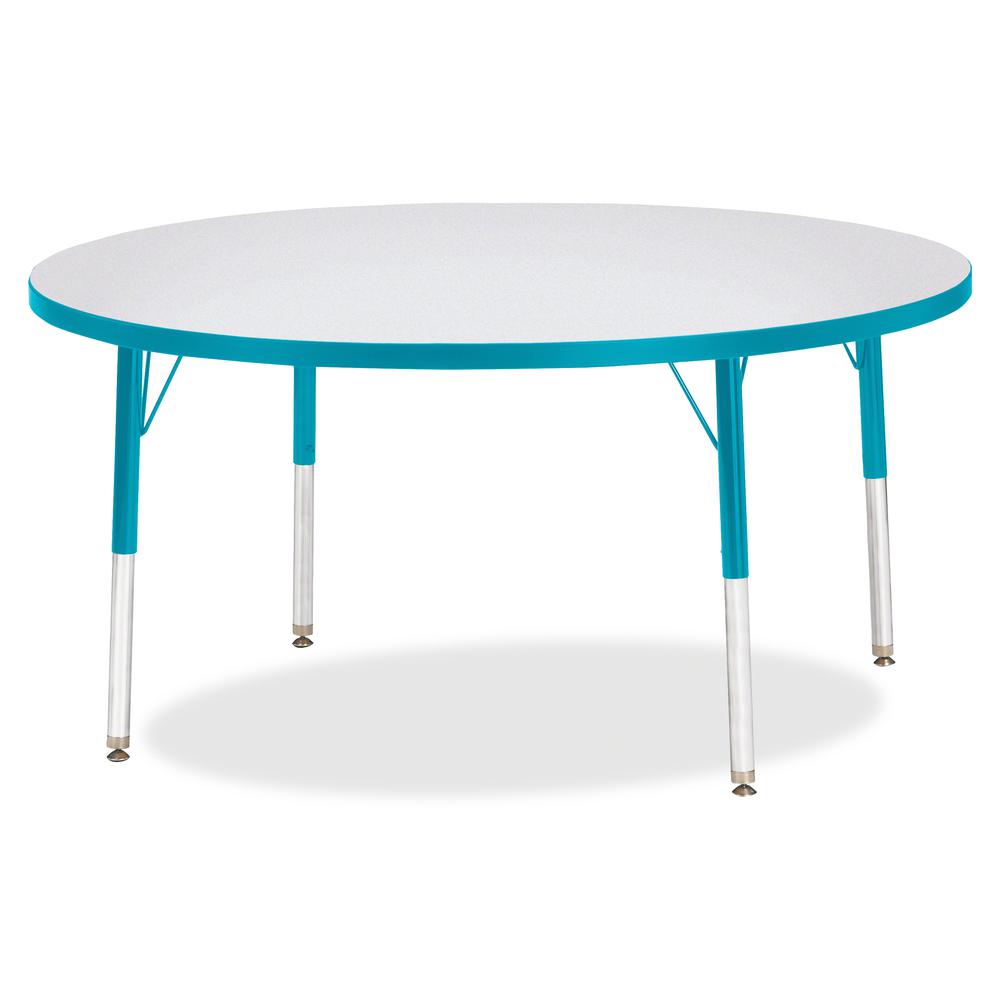Jonti-Craft Berries Elementary Height Color Edge Round Table - Teal Round Top - Four Leg Base - 4 Legs - Adjustable Height - 15" to 24" Adjustment x 1.13" Table Top Thickness x 48" Table Top Diameter . Picture 3